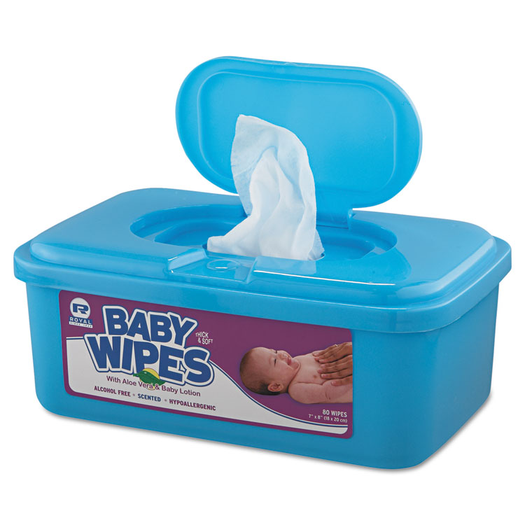 Picture of Baby Wipes Tub, White, 80/Tub, 12/Carton