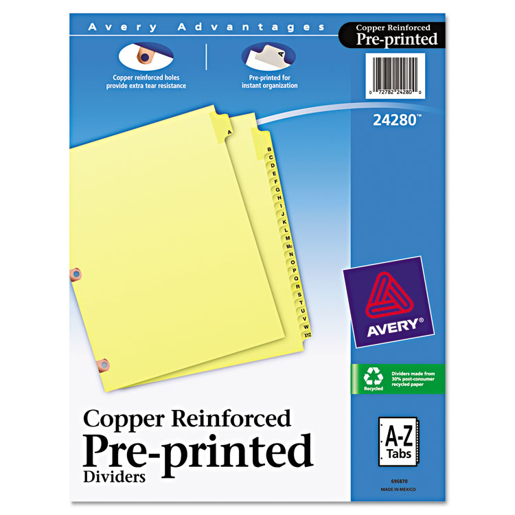 Picture of Preprinted Laminated Tab Dividers w/Copper Reinforced Holes, 25-Tab, Letter