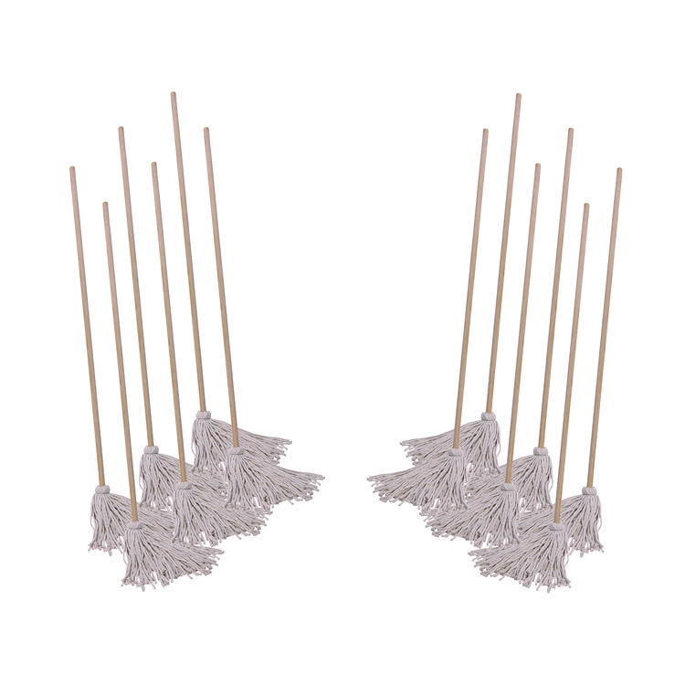 Cotton Deck Mop, #16 White Cotton Head, 50" Wood Handle, 12/Carton