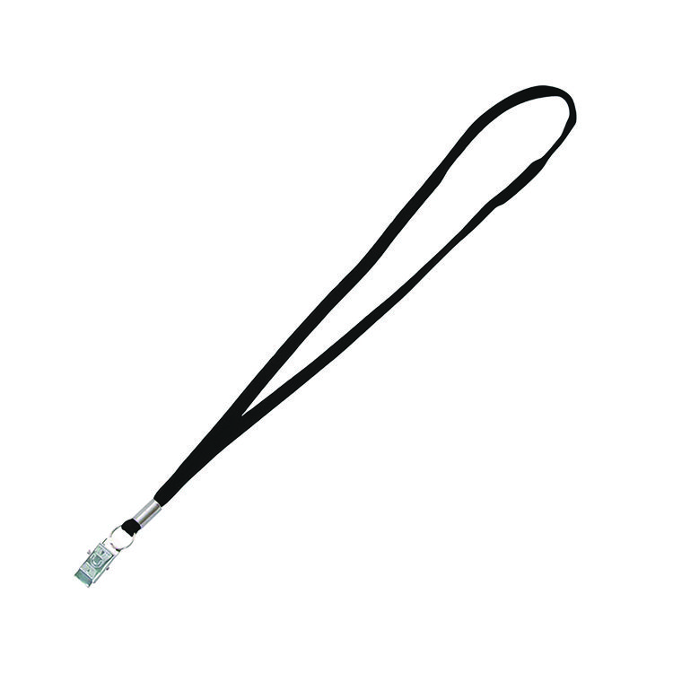 Metal Flat Clip Lanyard, 36" Long, Black, 100/Pack