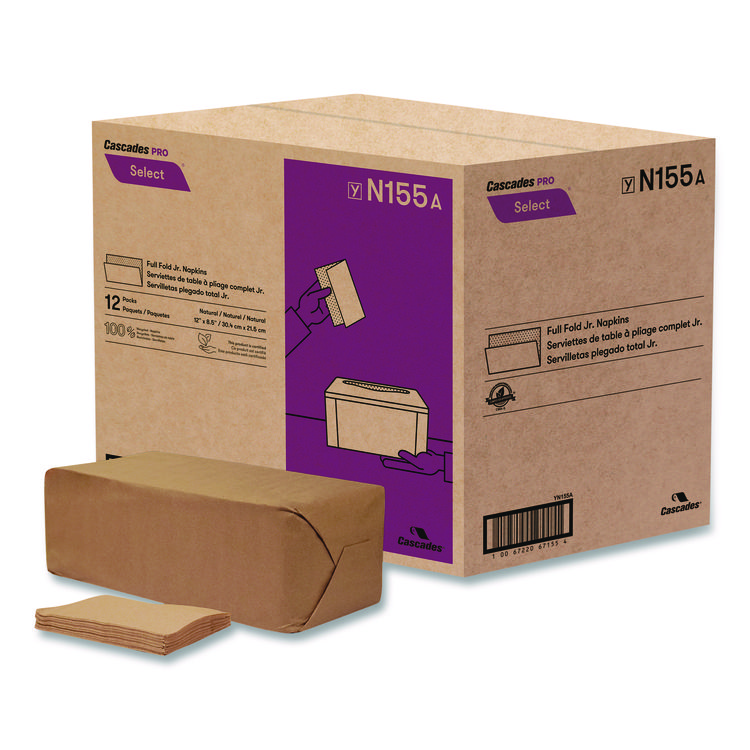 Select Full Fold II Napkins, 1-Ply, 12 x 8.5, White, 800/Pack, 12 Packs/Carton