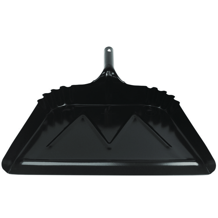 Heavy-Duty Commercial Dust Pan, 16 X 15.5, 5.38" Handle, 20-Gauge Steel, Black