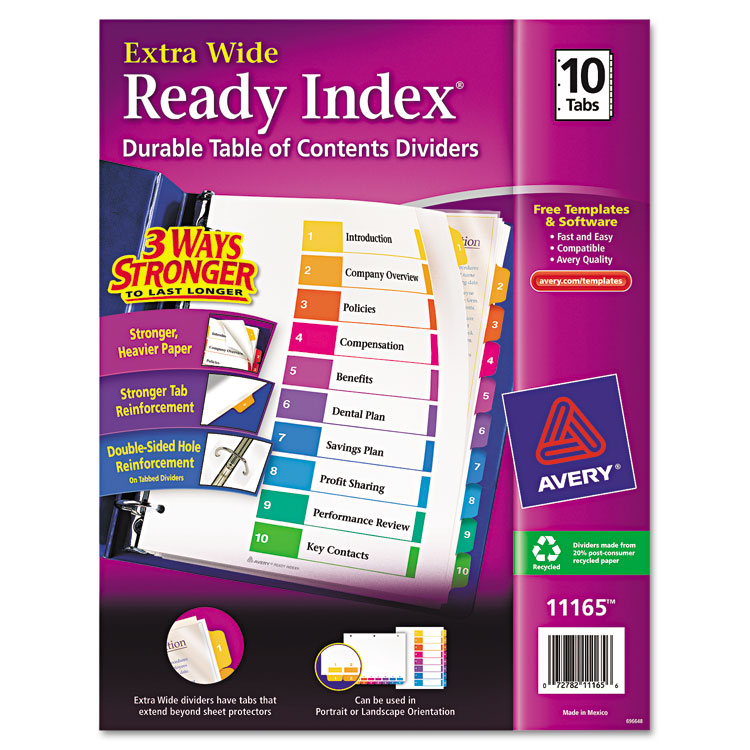 Picture of Ready Index Customizable Table of Contents, Asst Dividers, 10-Tab, 11 x 9 1/2