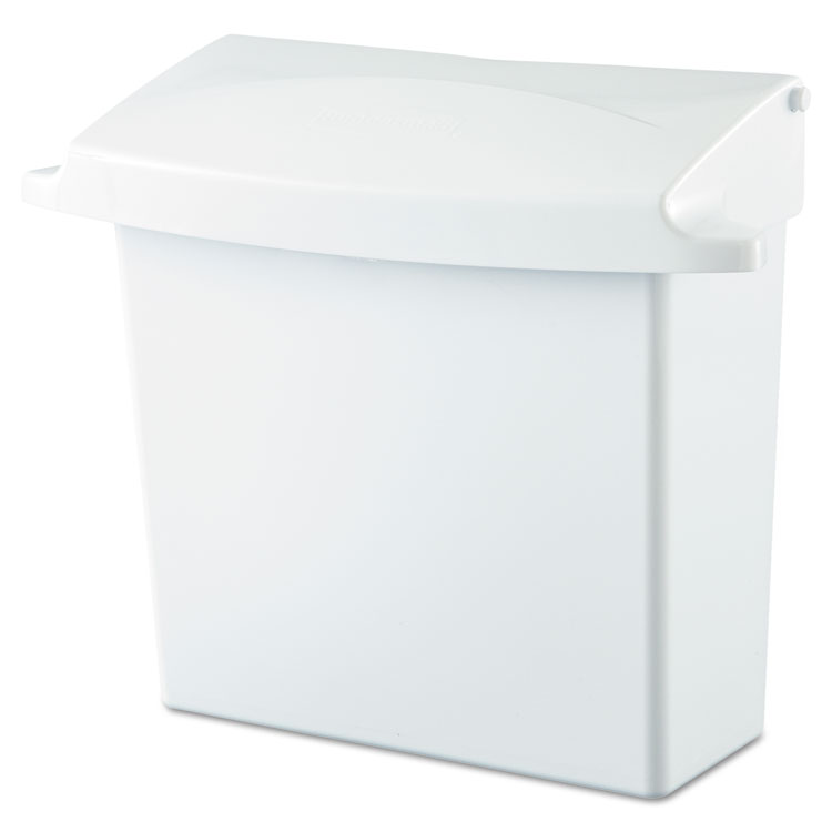 Picture of Sanitary Napkin Receptacle with Rigid Liner, Rectangular, Plastic, White