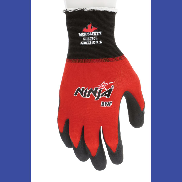 Ninja BNF N96970 Gloves, 10" Long, Large, Black/Red, 12 Pairs