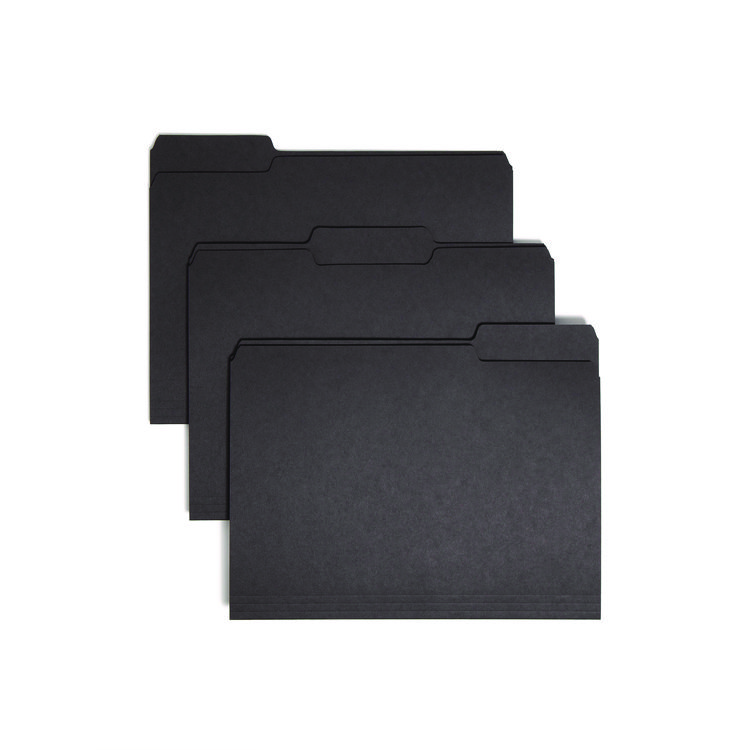 Interior File Folders, 1/3-Cut Tabs: Assorted, Letter Size, 0.75" Expansion, Black/Gray, 100/Box