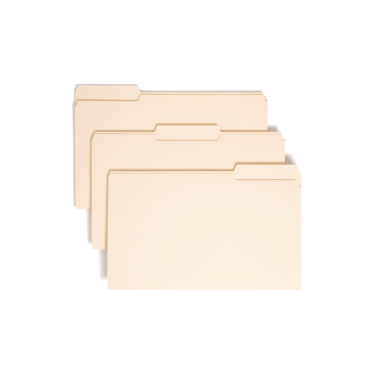 Manila File Folders, 1/3-Cut Tabs: Assorted, Legal Size, 0.75" Expansion, Manila, 100/Box