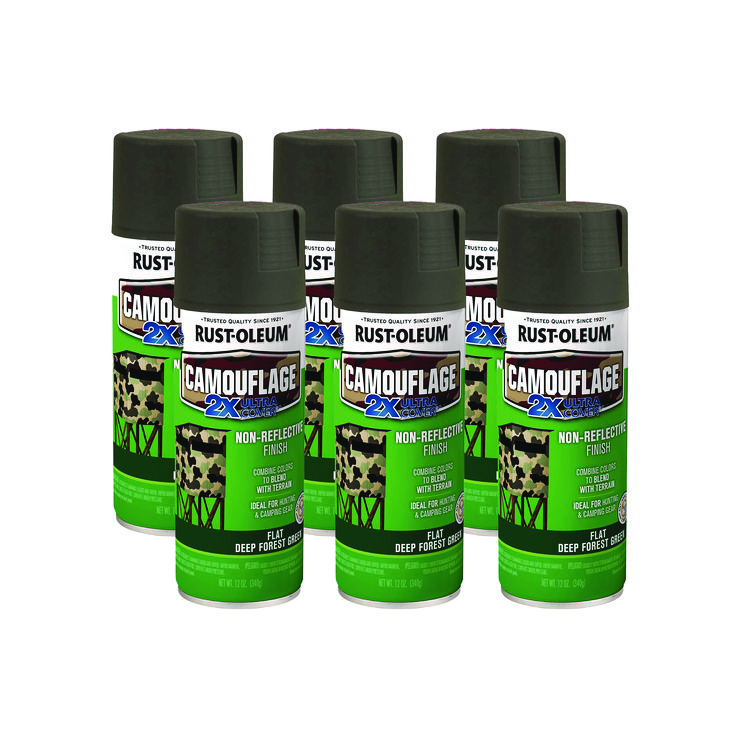 Camouflage Spray Paint, Flat Deep Forest Green, 12 oz Aerosol Can, 6/Carton