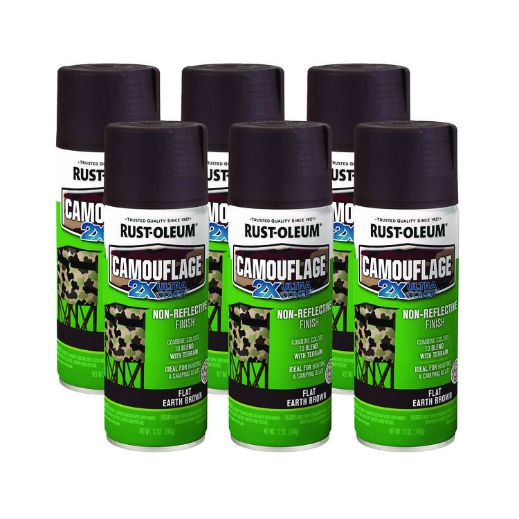 Camouflage Spray Paint, Flat Earth Brown, 12 oz Aerosol Can, 6/Carton