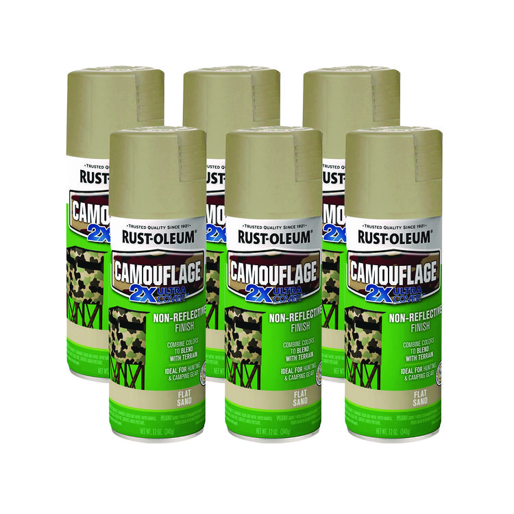 Camouflage Spray Paint, Flat Sand, 12 oz Aerosol Can, 6/Carton