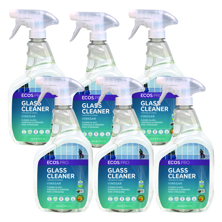 ECOS® PRO Glass Cleaner, Vinegar Scent, 32 oz Spray Bottle, 6/Carton