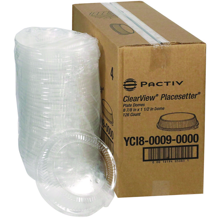 Pactiv Evergreen ClearView Dome-Style Lid with Tabs, 8.75 Diameter x 0.8 h, Clear, 126/Carton