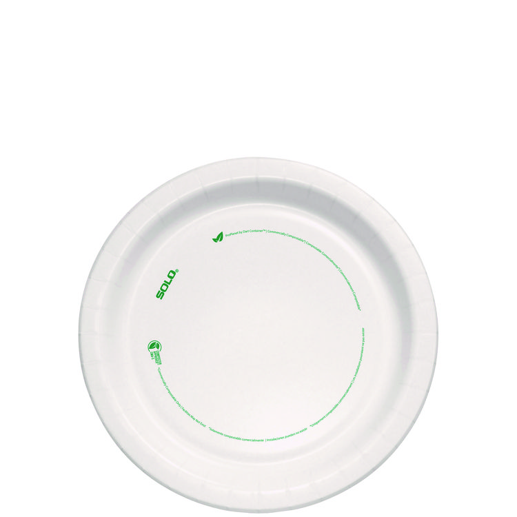 SOLO® Compostable Paper Dinnerware, ProPlanet Seal, Plate, 8.5 dia, White, 125/Pack