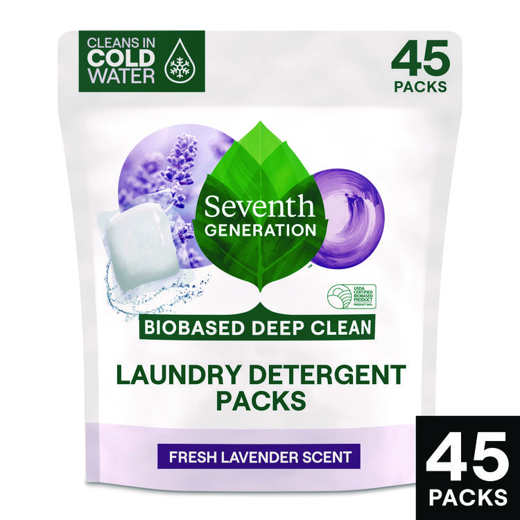 Seventh Generation® Natural Laundry Detergent Packs, Powder, Lavender Scent, 45 Packets/Pack, 8/Carton