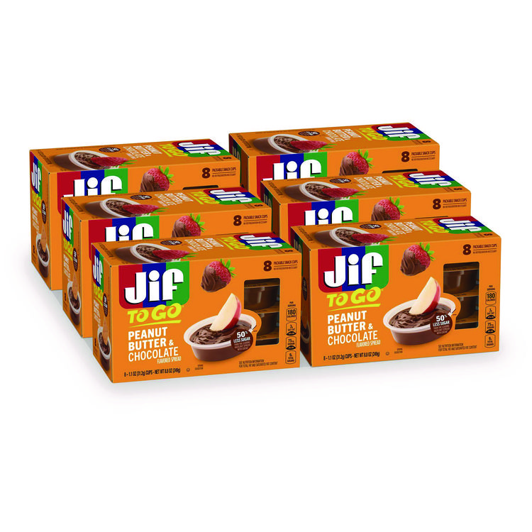 Jif To Go® Chocolate Peanut Butter, Chocolate, 1.1 oz Cups, 8 Cups/Pack, 6 Packs/Carton