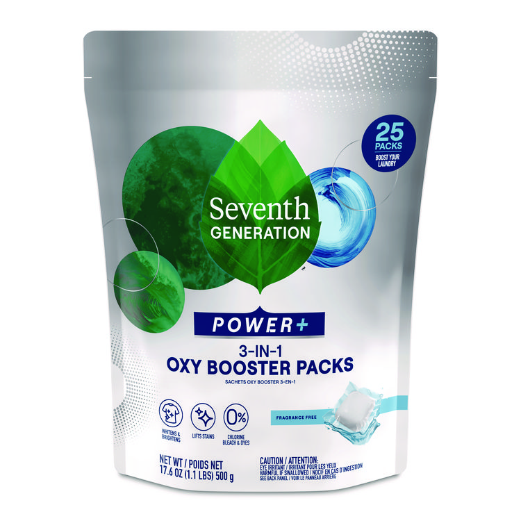 Seventh Generation® Power+ 3-in-1 Oxy Booster Packs, Fragrance Free, 17.6 oz, 25 Tabs/Pack, 6 Packs/Carton