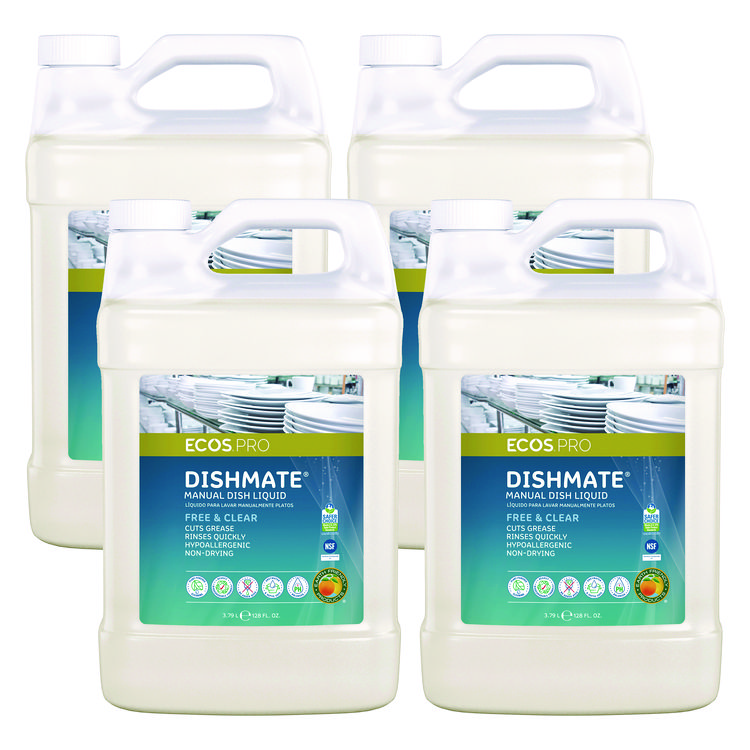 ECOS® PRO Dishmate Manual Dish Liquid, Free and Clear, 1 gal Jug, 4/Carton