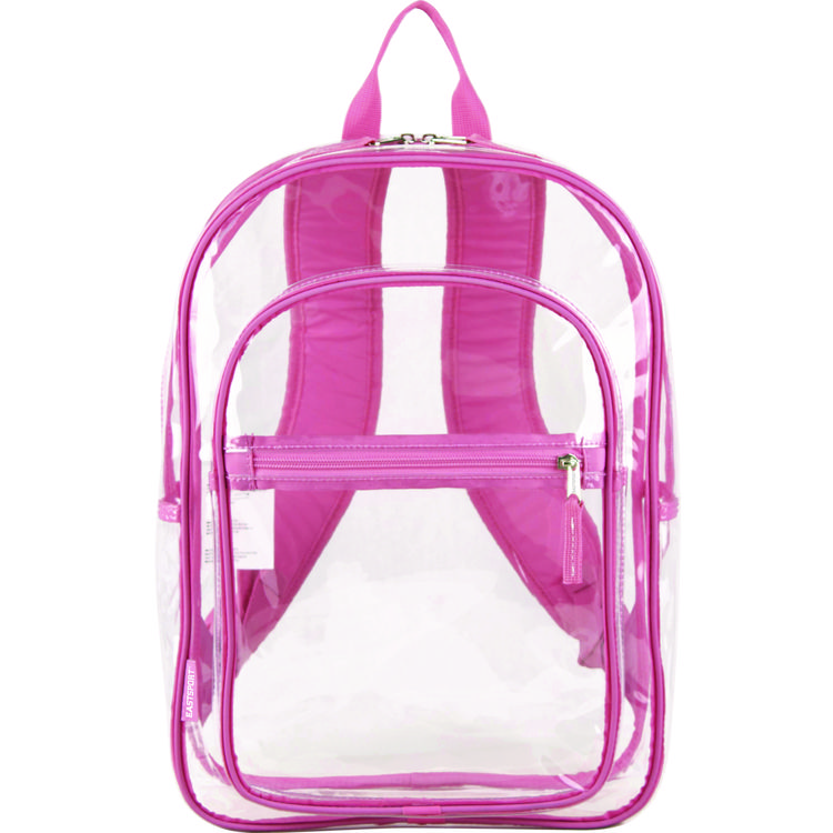 Clear with Color Trim Backpack, 11.5" x 5" x 16.5", Clear/Pink