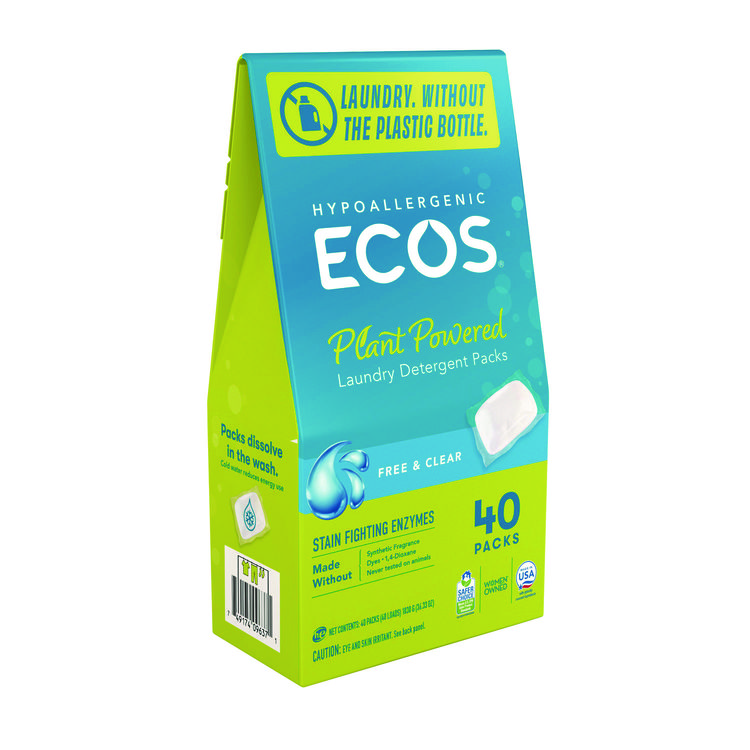 ECOS® PRO Laundry Detergent Packs, Free and Clear, 40/Pack