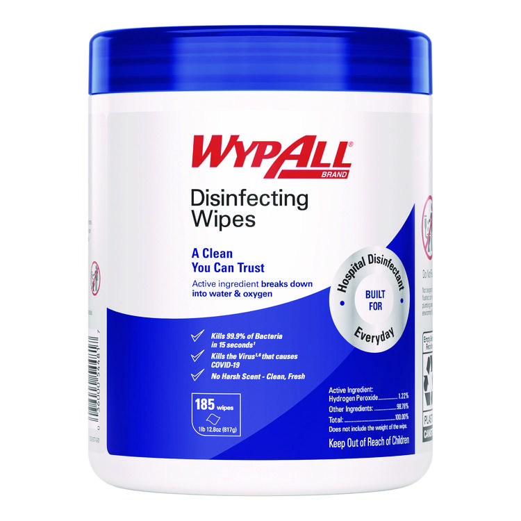 WypAll® Hydrogen Peroxide Disinfecting Wipes, 1-Ply, 7 x 5.75, Fresh Scent, White, 185 Wipes/Canister