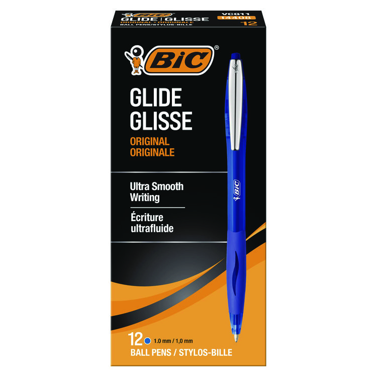 GLIDE Ballpoint Pen, Retractable, Medium 1 mm, Blue Ink, Translucent Blue/Blue Barrel, Dozen