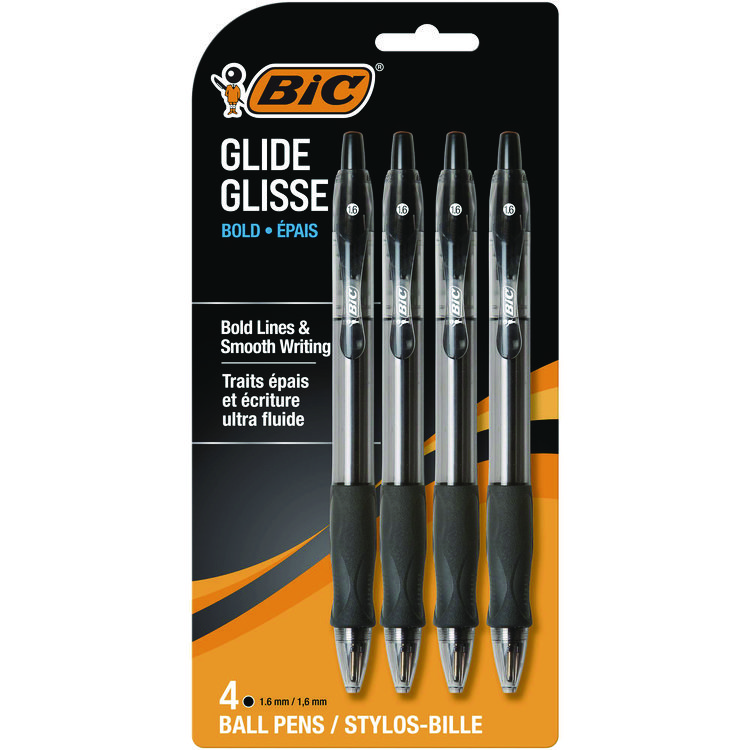 Glide Bold Ballpoint Pen, Retractable, Bold 1.6 Mm, Black Ink, Translucent Black Barrel, 4/pack