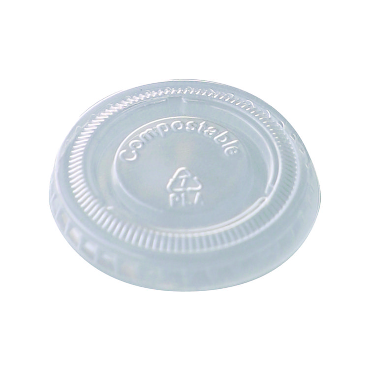 PLA Clear Cold Cup Lids, Fits 1 oz Portion Cups, Plastic, Clear, 3,000/Carton