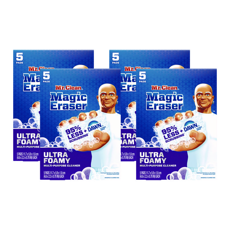 Mr. Clean® Magic Eraser, Ultra Foamy, 4.6 x 2.3, 0.7 Thick, White, 5/Pack, 4 Packs/Carton