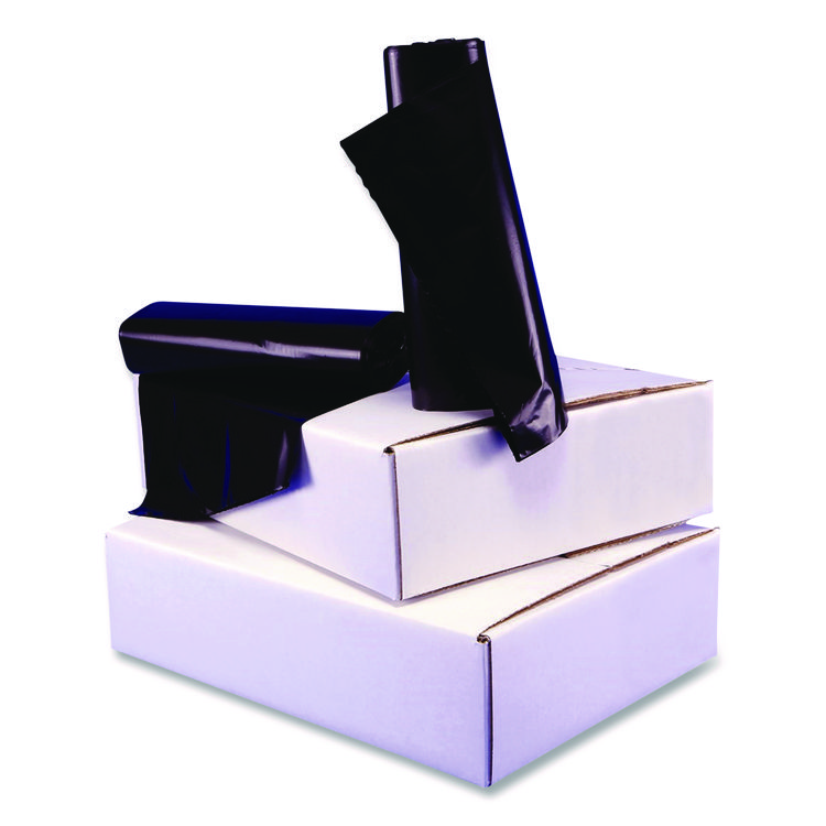 Low Density Can Liners, 60 gal, 2 mil, 38" x 58", Black, 10 Bags/Roll, 10 Rolls/Carton