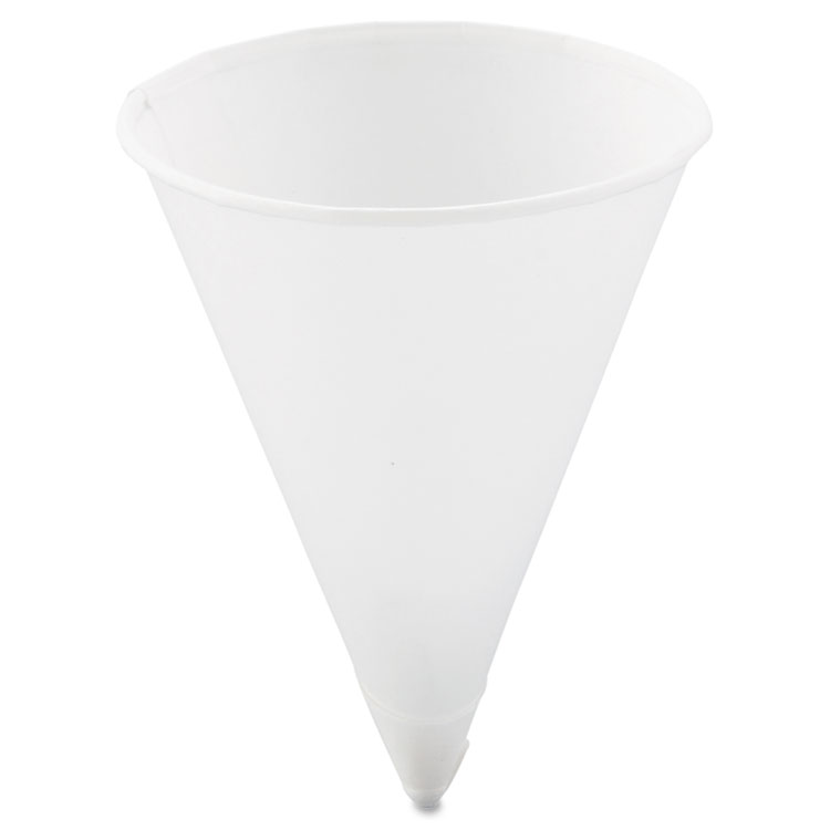Picture of Cone Water Cups, Paper, 4oz, Rolled Rim, White, 200/bag, 25 Bags/carton