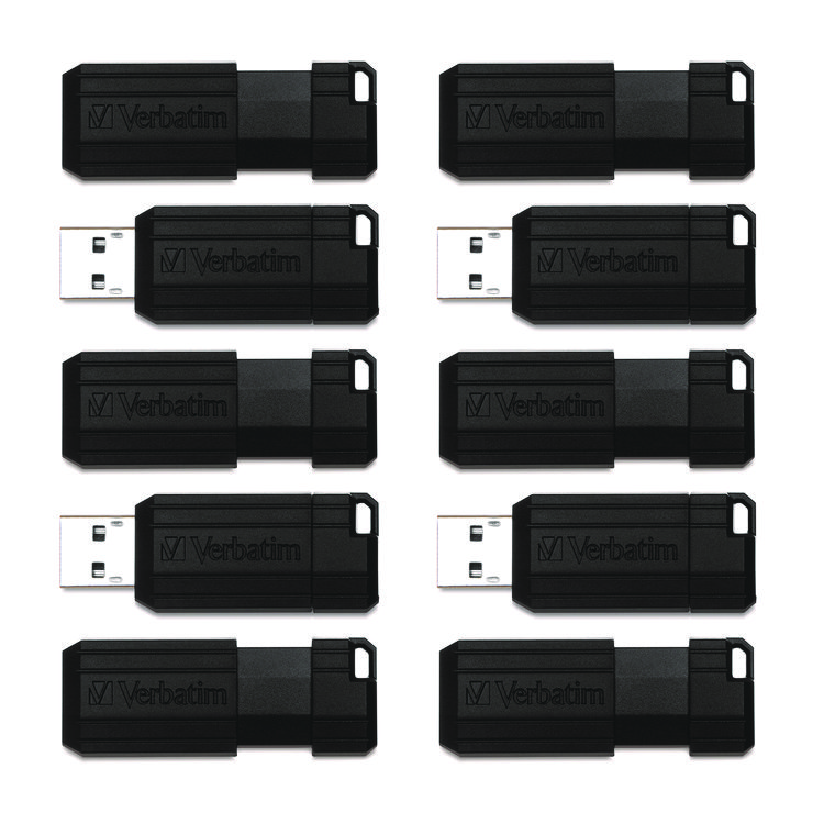 Pinstripe Usb 2.0 Flash Drive, 32 Gb, Black, 10/pack