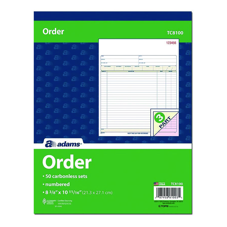 Multipart Sales Order Pad, Three-Part Carbonless, 8.34 x 10.19, 50 Forms Total