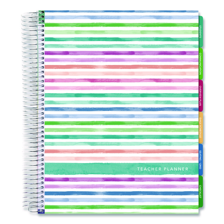 Deluxe Teacher's Academic Weekly/Monthly Planner, 7 Classes, Rainbow Artwork, Multicolor Cover, 11 x 8.5 Sheets, 52-Week Span