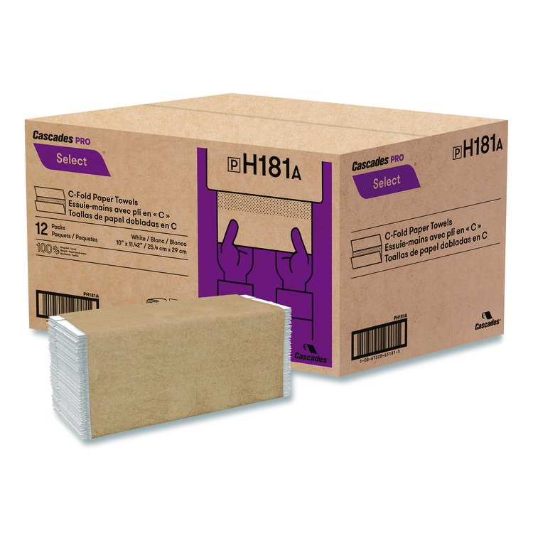 Select Folded Paper Towels, C-Fold Towels, 1-Ply, 3.75 x 10, White, 198 Towels/Pack, 12 Packs/Carton