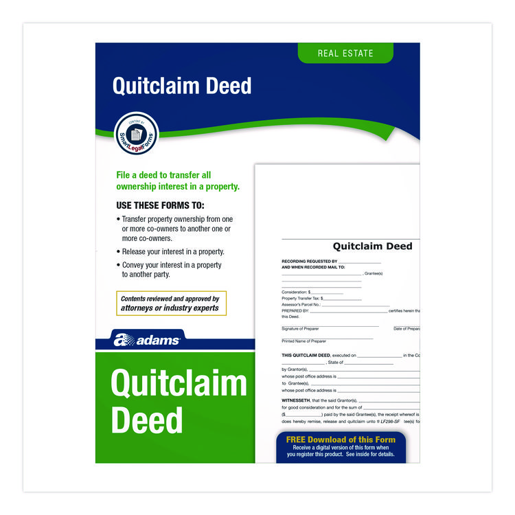 Quitclaim Deed Forms with Instructions and Free Downloads, One-Part (No Copies), 8.5 x 11, 4 Forms Total