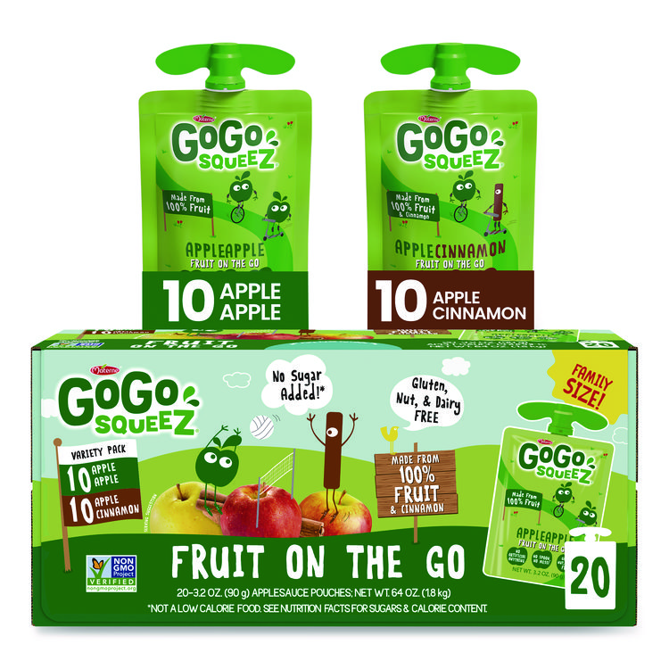 Fruit on the Go, (10) Apple/(10) Apple Cinnamon, 3.2 oz Pouch, 20/Box