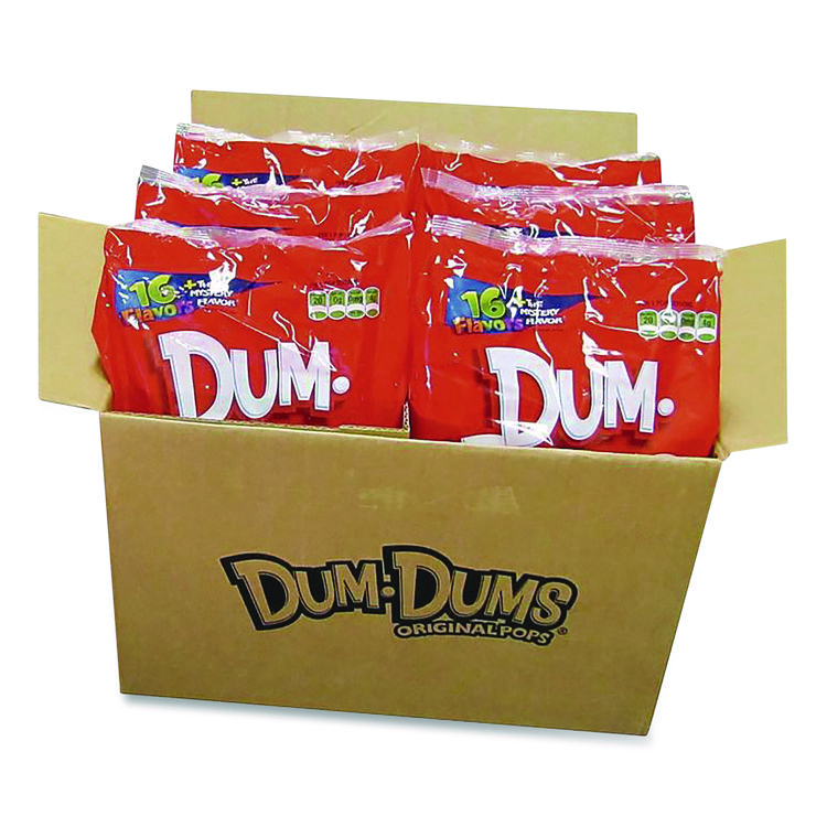 Dum-Dum-Pops, Assorted Flavors, Individually Wrapped, 2 lb Bag, 200 Pieces/Bag, 6 Bags/Carton