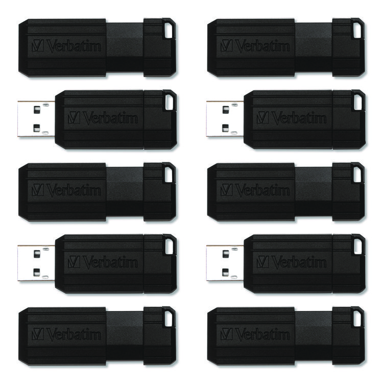 Pinstripe USB 2.0 Flash Drive, 64 GB, Black, 10/Pack