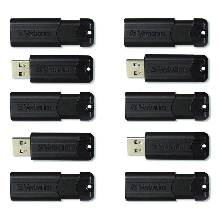 Pinstripe USB 3.2 Flash Drive, 32 GB, Black 10/Pack