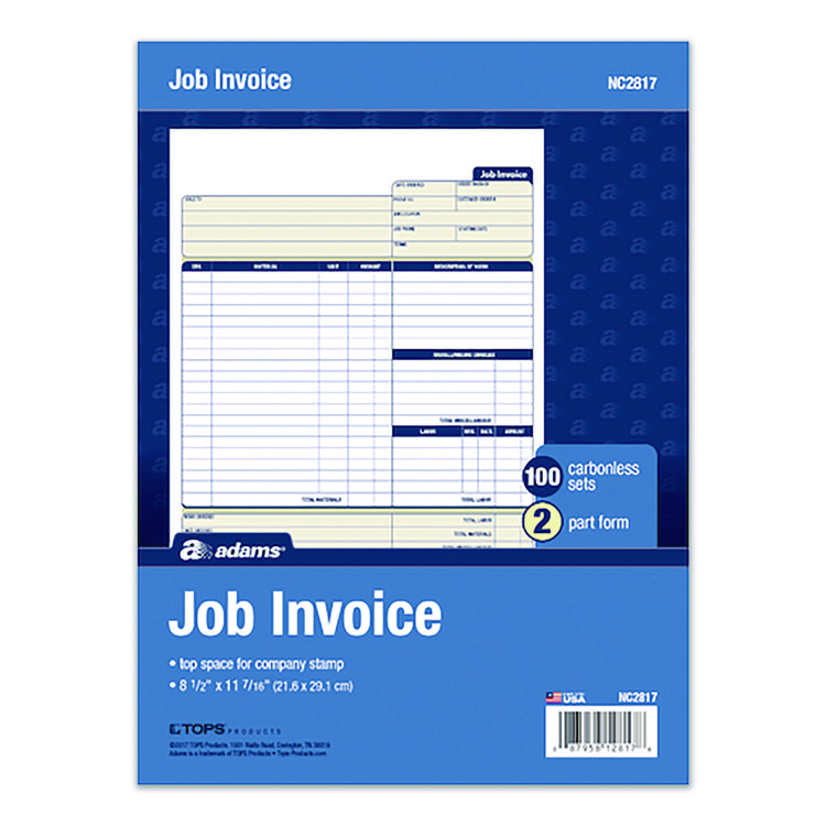 Multipart Job Invoice Forms, Two-Part Carbonless, 8.5 x 10.94, 100 Forms Total