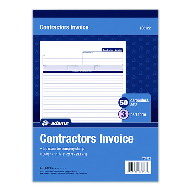 Multipart Contractors Invoice Pad, Three-Part Carbonless, 8.34 x 10.84, 50 Forms Total