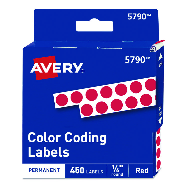 Handwrite-Only Permanent Self-Adhesive Round Color-Coding Labels in Dispensers, 0.25" dia, Red, 450/Roll, (5790)