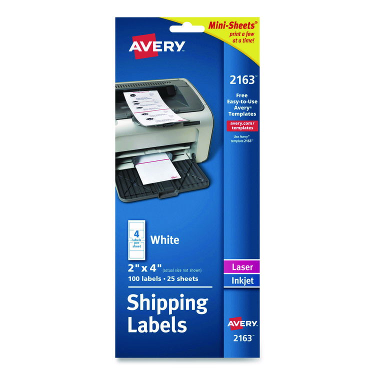 Mini-Sheets Mailing Labels, Inkjet/laser Printers, 2 X 4, White, 4/sheet, 25 Sheets/pack