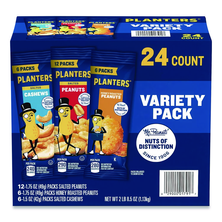 Salted Nuts Variety Pack, Assorted Flavors, 1.5 oz/1.75 oz Packs, 24/Carton