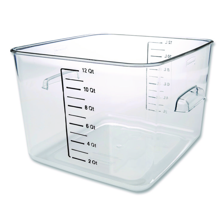 Square Storage Container, 12 qt, 10.5 x 11.31 x 7.75, Clear, Plastic