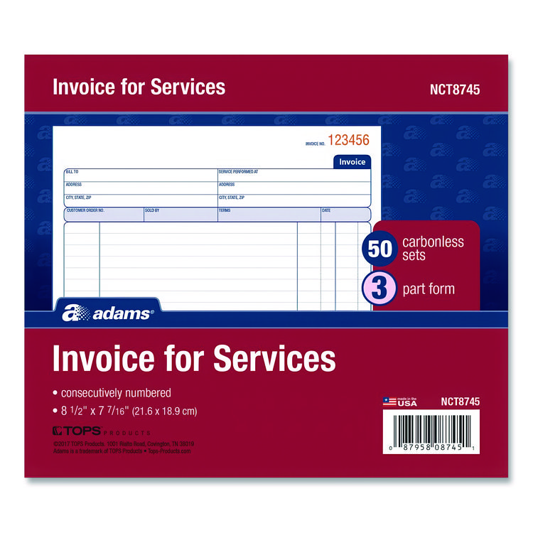 Multipart Service Invoice Pad, Three-Part Carbonless, 8.5 x 6.94, 50 Forms Total