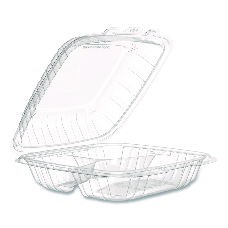 Microwaveable Hinged Containers, ProPlanet, 3 Compartments, 9 x 8.75 x 3, Clear, Plastic,150/Carton
