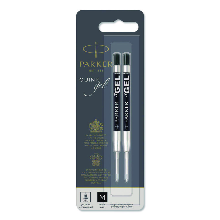 Refill For Parker Retractable Gel Ink Roller Ball Pens, Medium Conical Tip, Black Ink, 2/pack