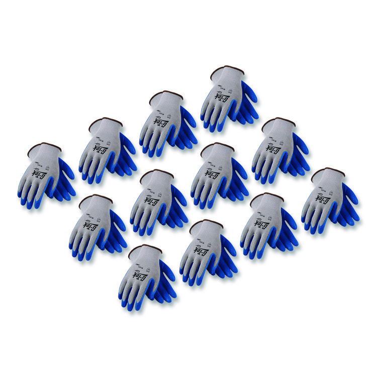 GP Latex-Coated Cotton/Polyester Gloves, EN388: 1111, 10" Long, X-Large, Gray/Blue, 12 Pairs