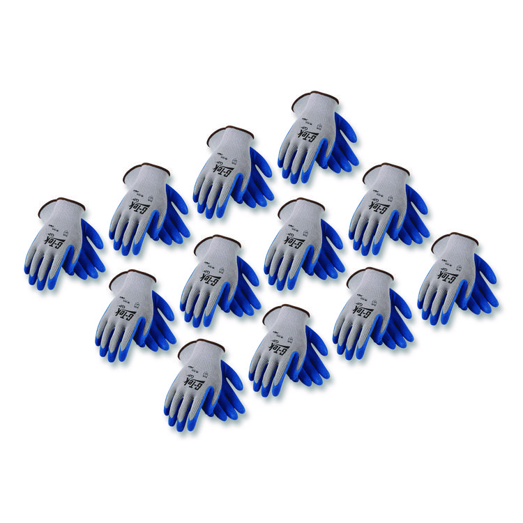 GP Latex-Coated Cotton/Polyester Gloves, EN388: 1111, 10" Long, Large, Gray/Blue, 12 Pairs